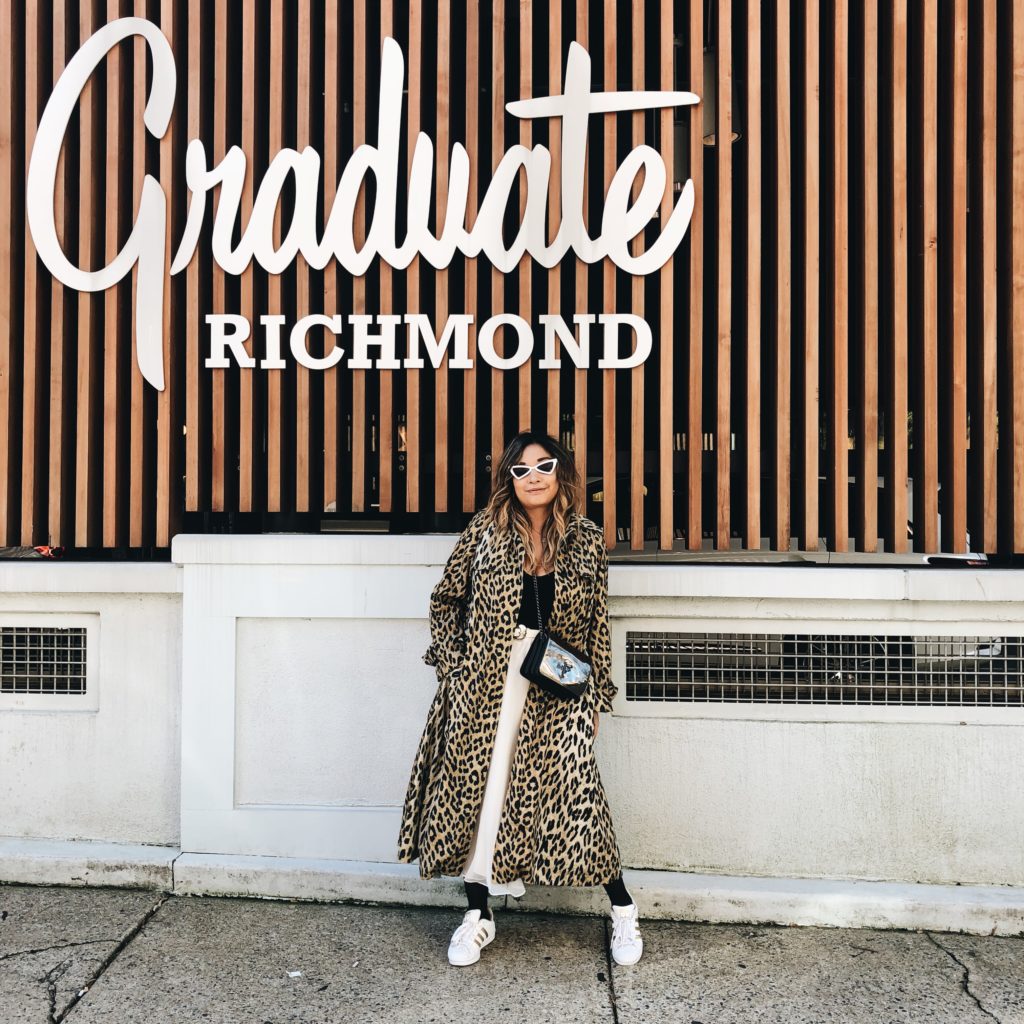 graduate hotel, richmind va, leopard coat