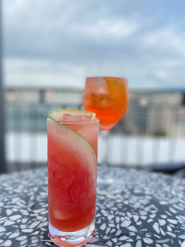 watermelon cocktail, rooftop views 